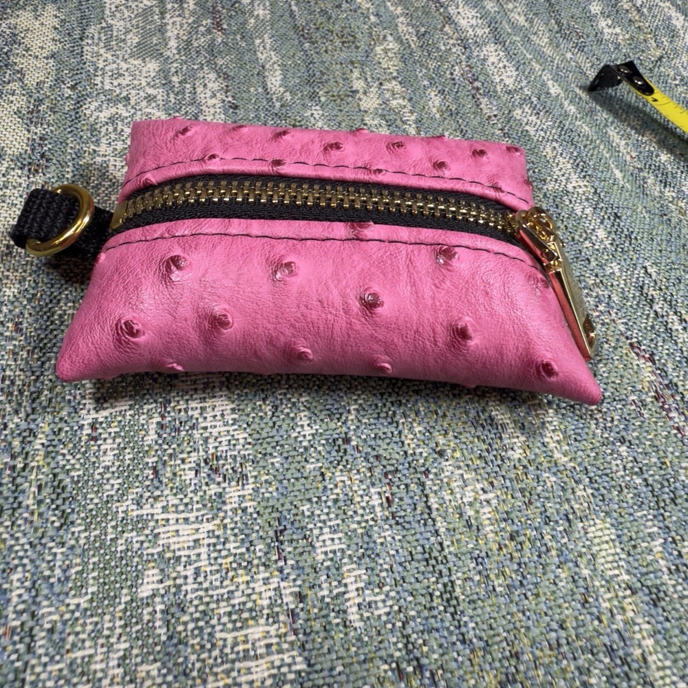 Dog Poop Bags Holder, Pink Ostriches Print Vinyl, Metal Zipper Very Cute